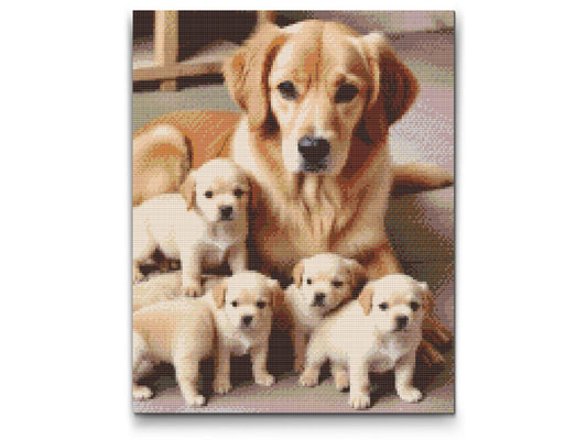 Diamond Paint - Golden retriever og hvalpe