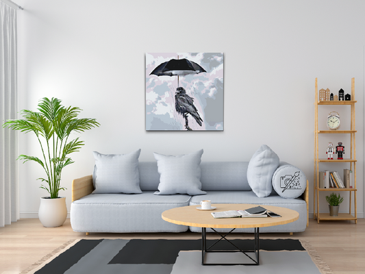 Paint by number - Ravn under en paraply