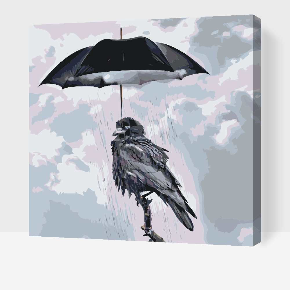 Paint by number - Ravn under en paraply