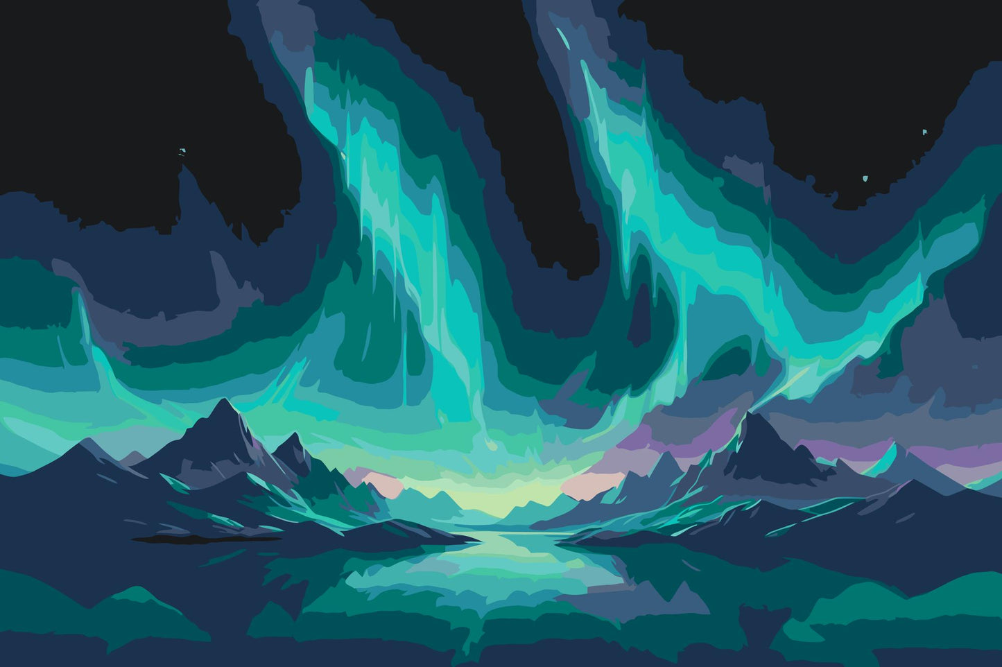 Paint by number - Nordlys over bjergene