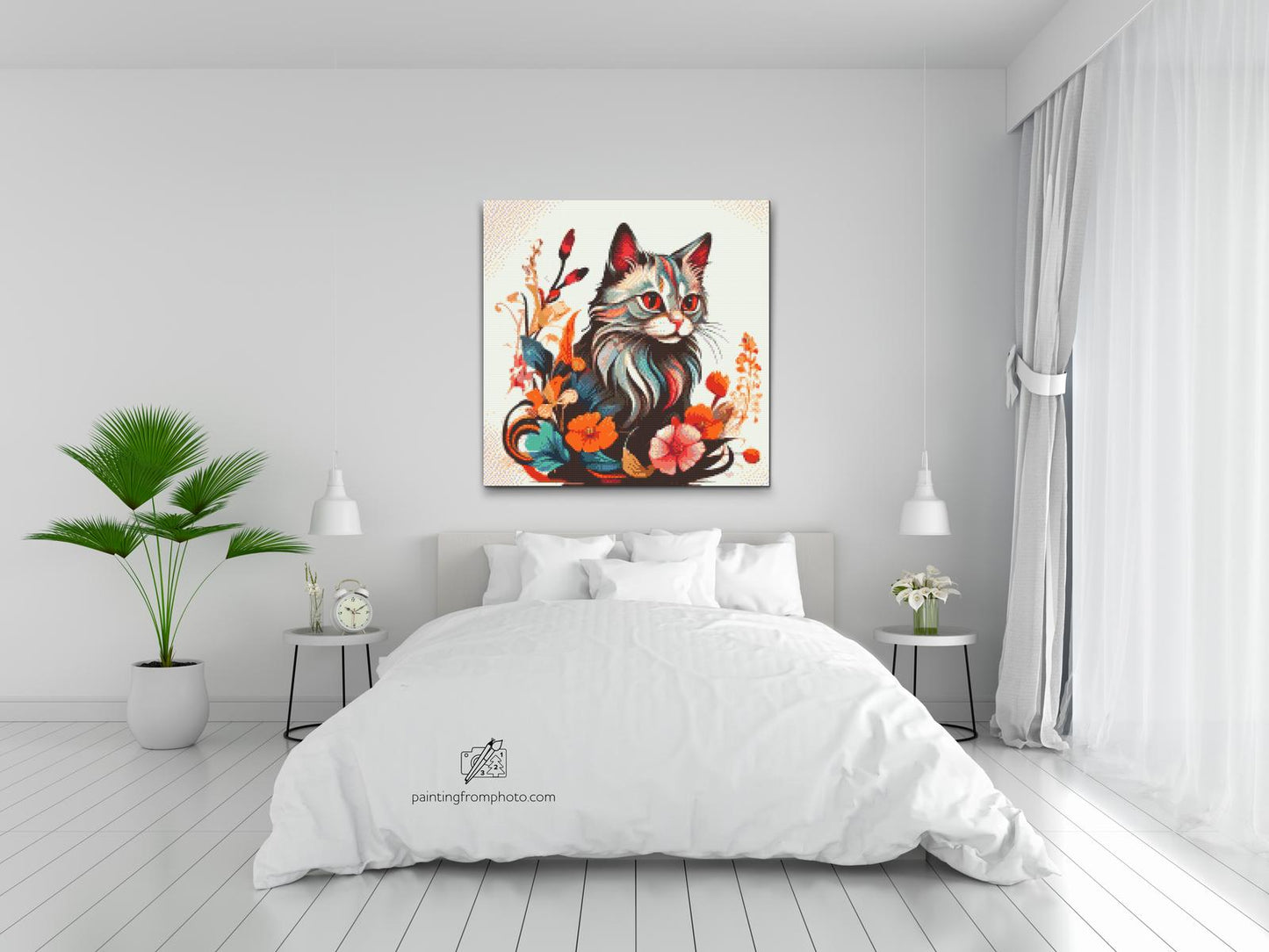 Diamond Paint - Kat omgivet af blomster