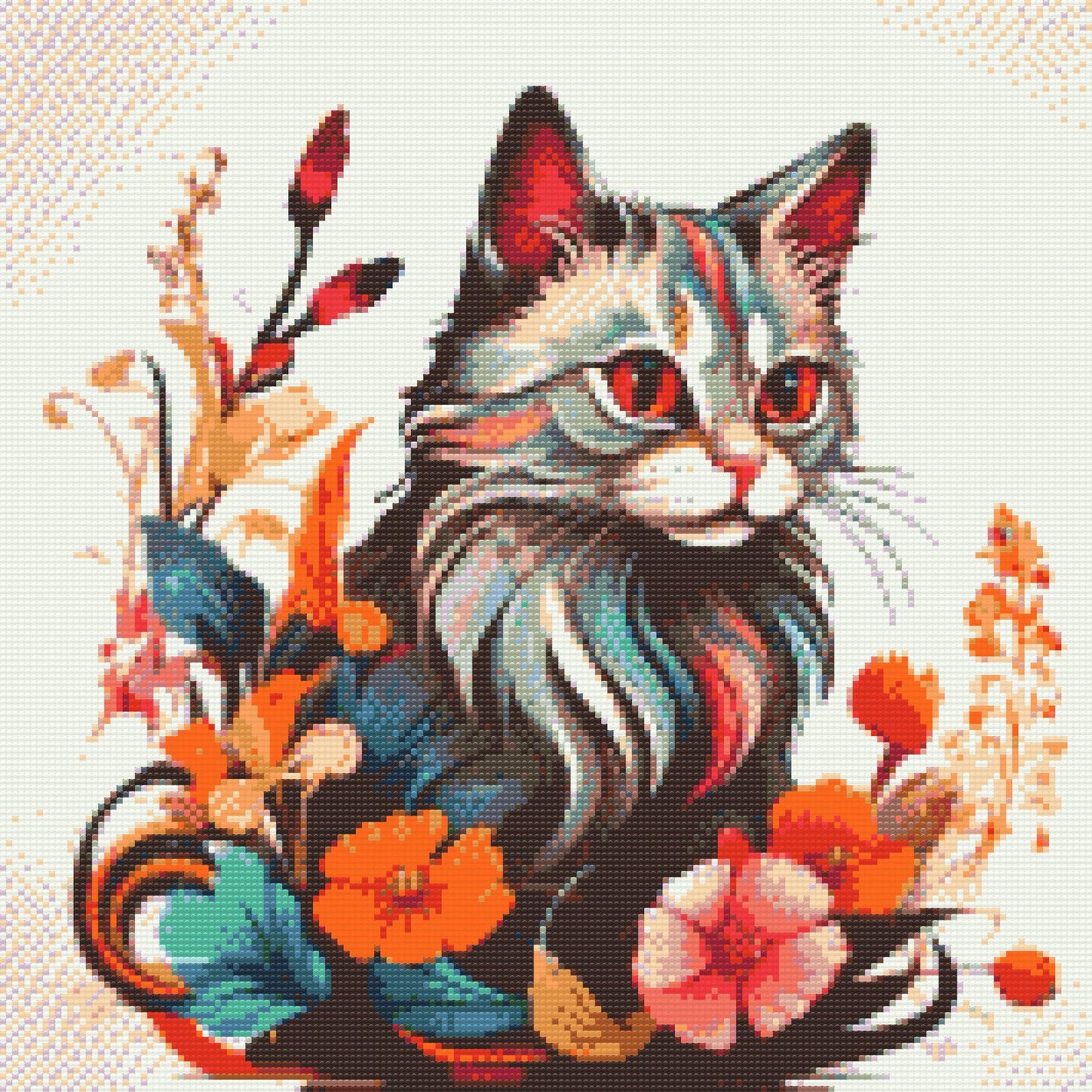Diamond Paint - Kat omgivet af blomster