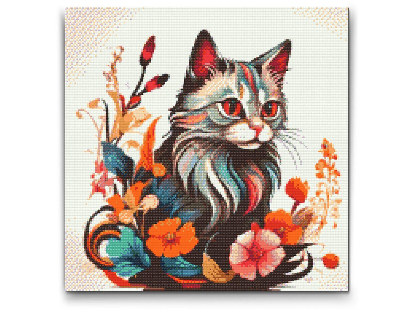 Diamond Paint - Kat omgivet af blomster