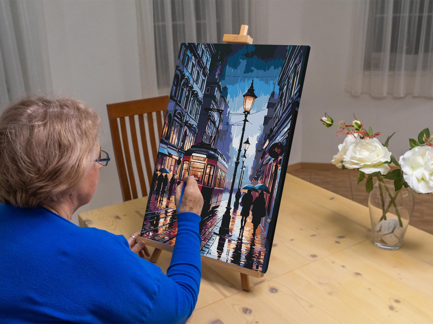 Paint by number - Natsporvogn i regnvejr