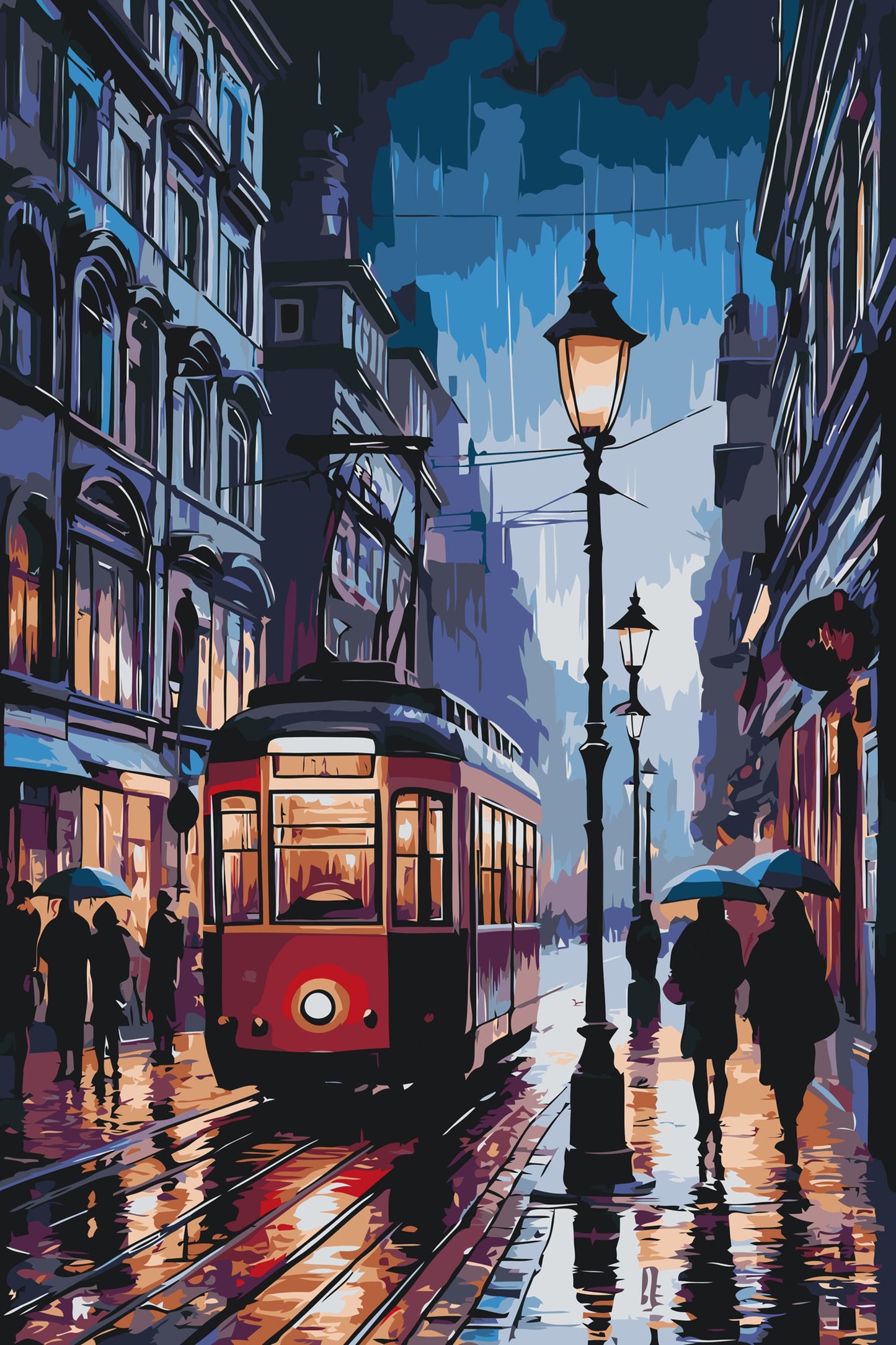 Paint by number - Natsporvogn i regnvejr