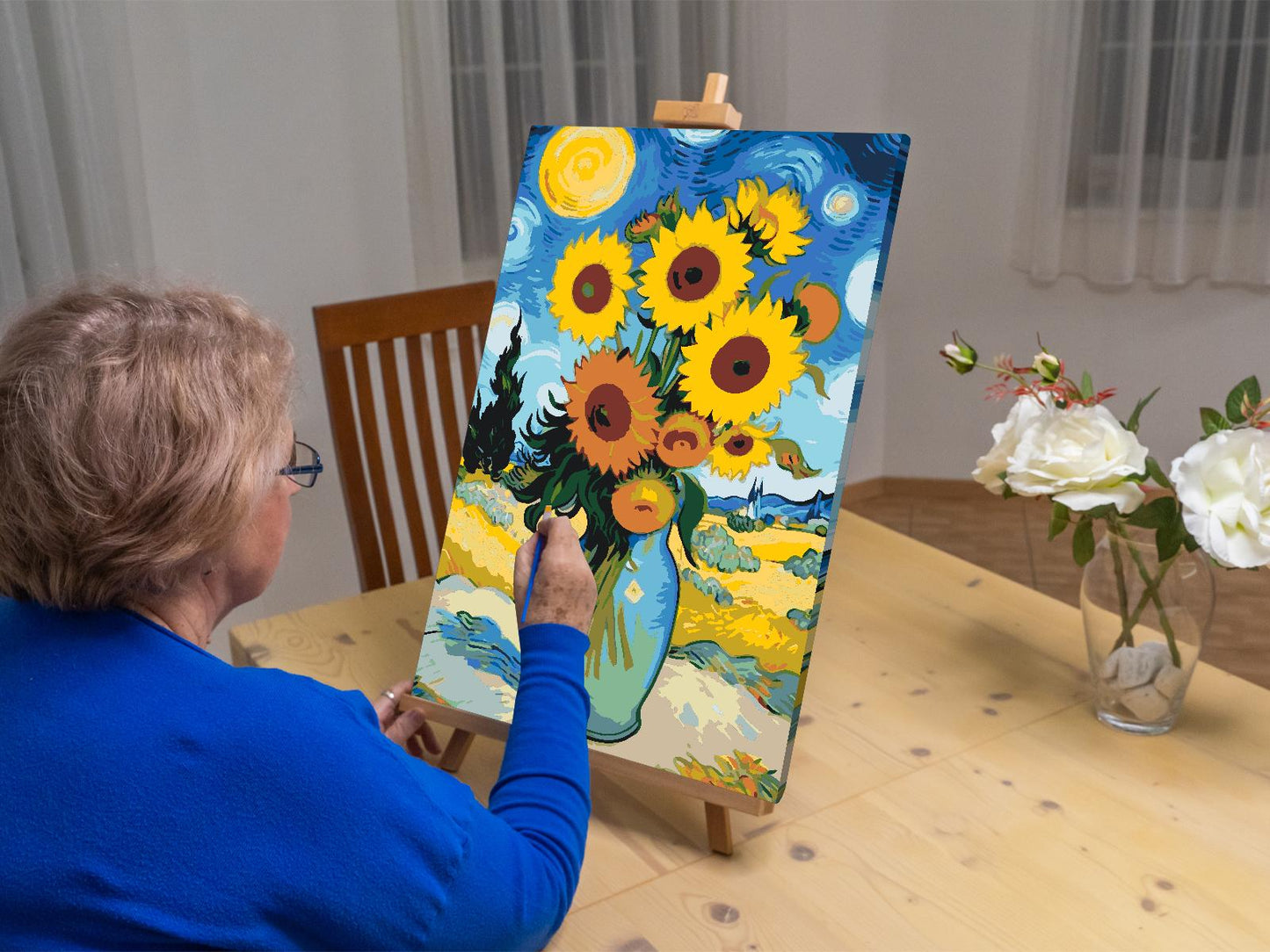Paint by number - Solsikke med stjerneklar baggrund