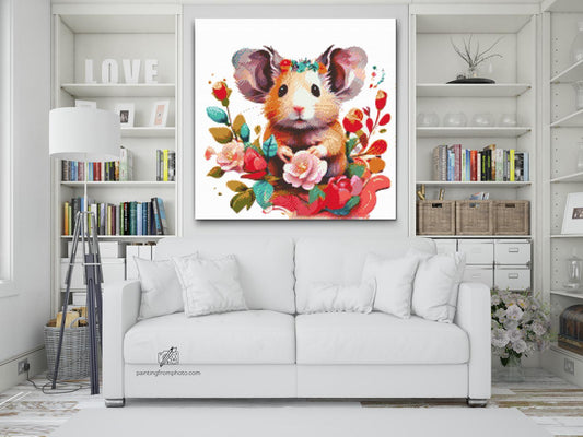 Diamond Paint - Hamster omgivet af blomster