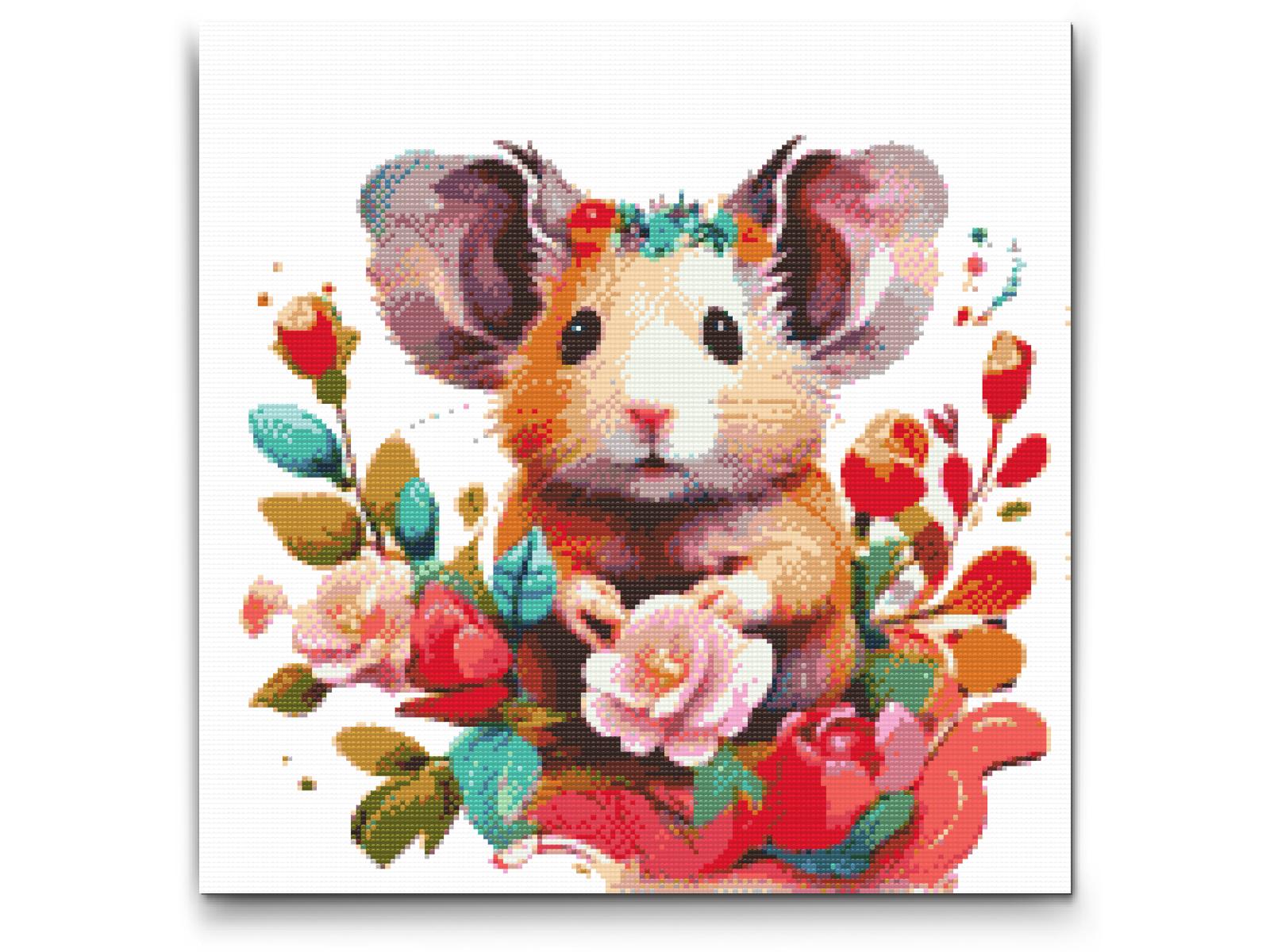 Diamond Paint - Hamster omgivet af blomster