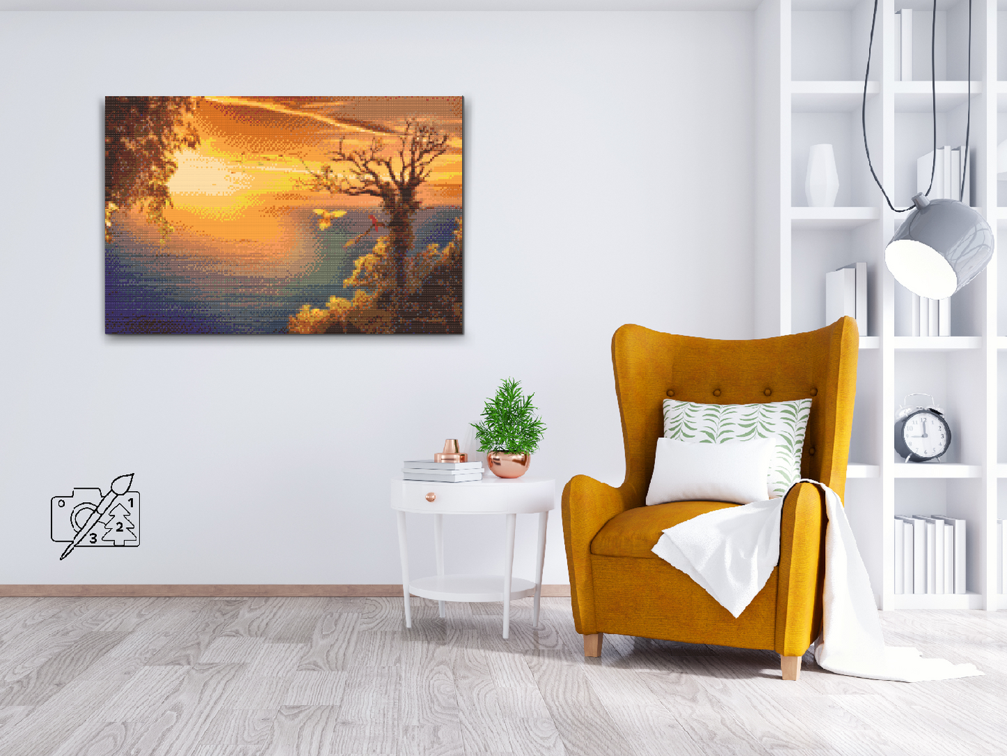 Diamond Paint - Solnedgang over havet og papegøjer