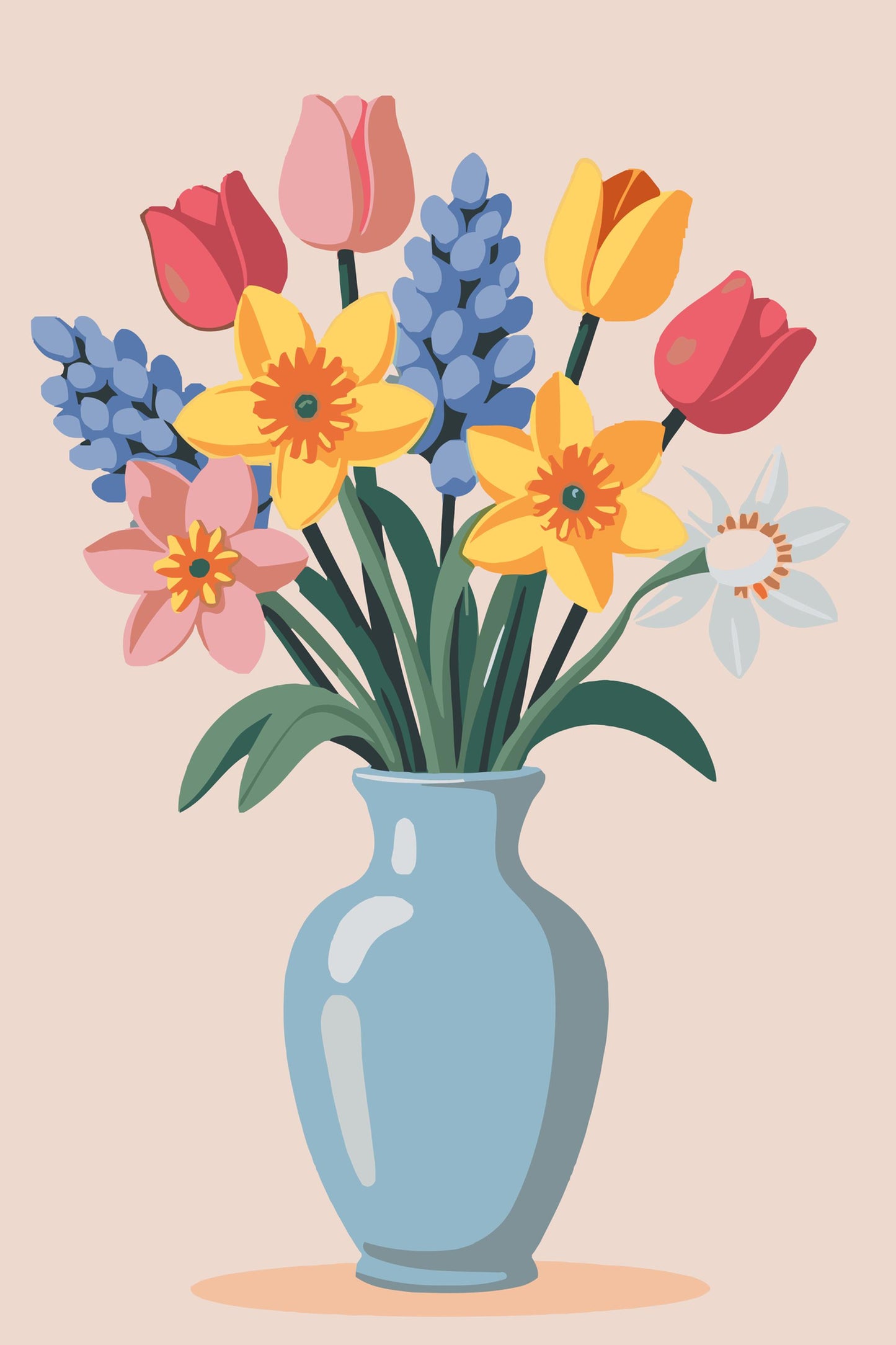 Paint by number - Illustration af en forårsbuket
