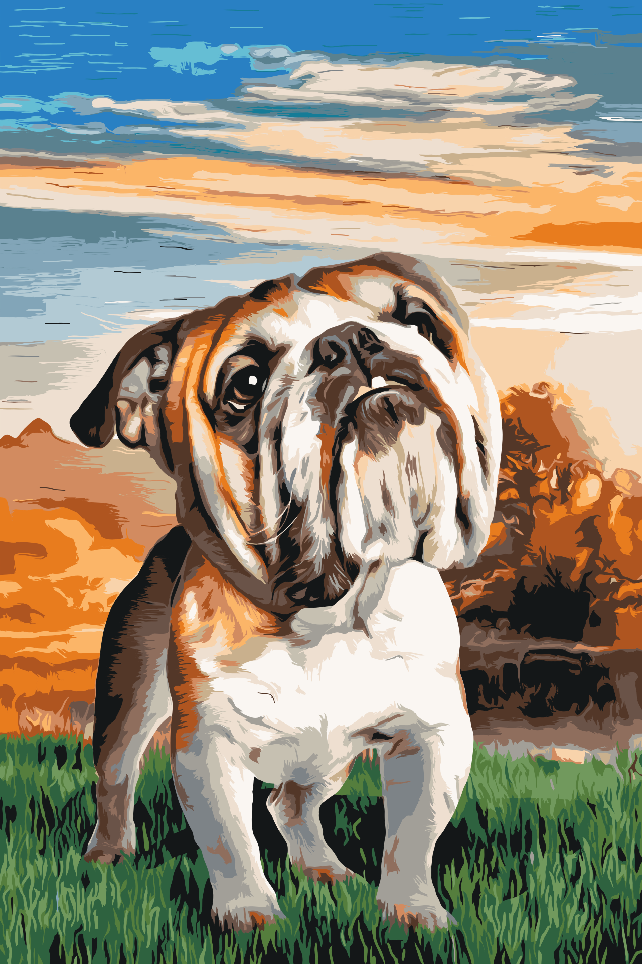 Paint by number - Engelsk bulldog i haven