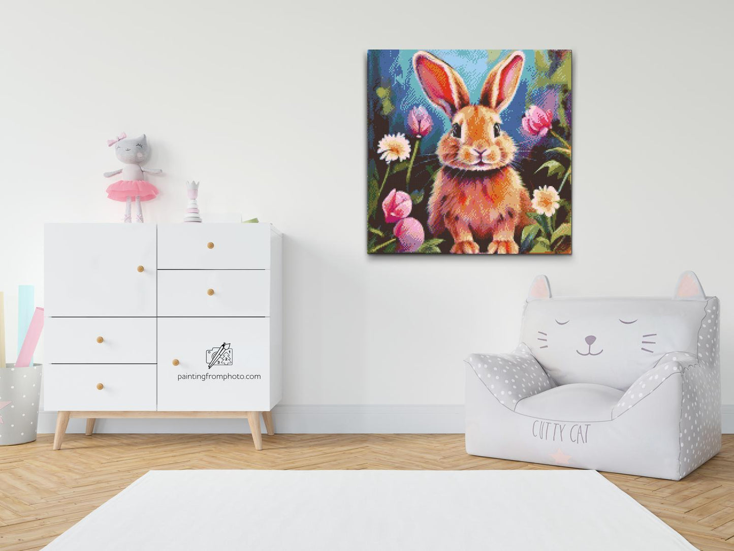 Diamond Paint - Glade Kanin med blomster