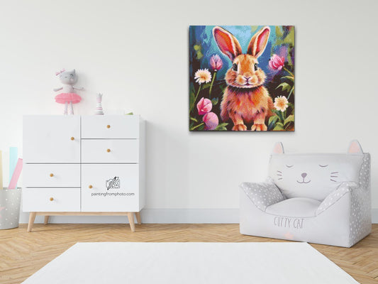 Diamond Paint - Glade Kanin med blomster
