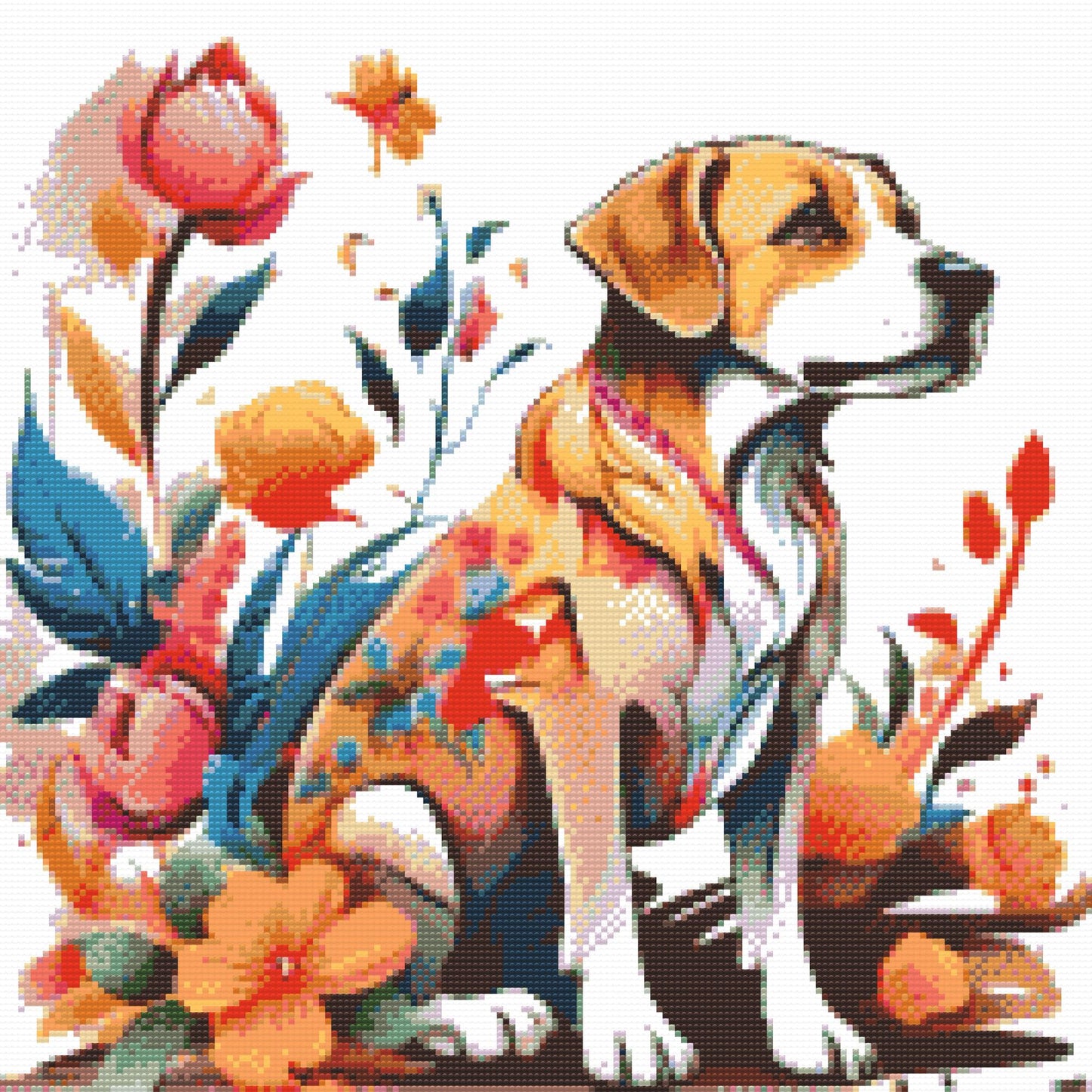 Diamond Paint - Hund med blomster på sin pels