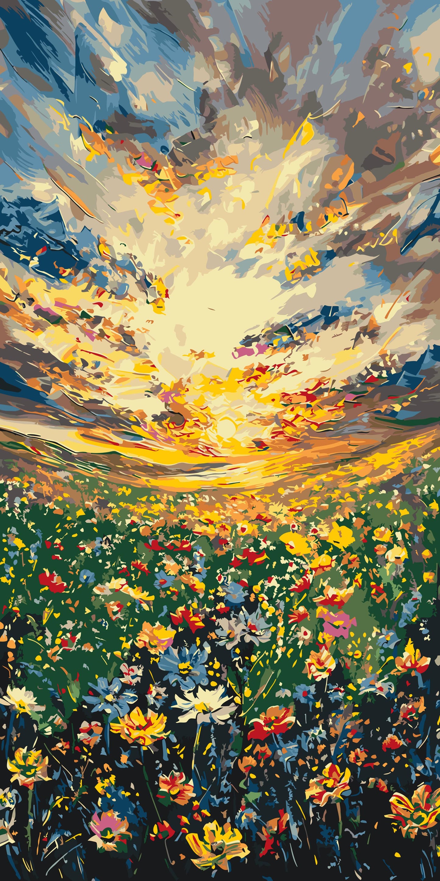 Paint by number - Blomstereng ved skumringstid