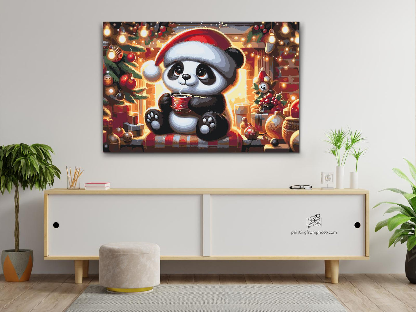 Paint by number - Julepanda og en kop kaffe