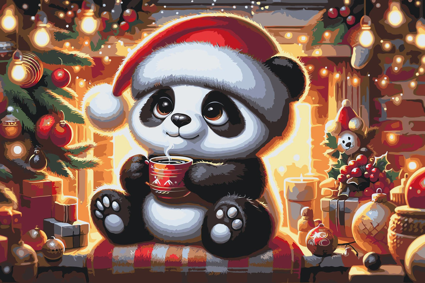 Paint by number - Julepanda og en kop kaffe