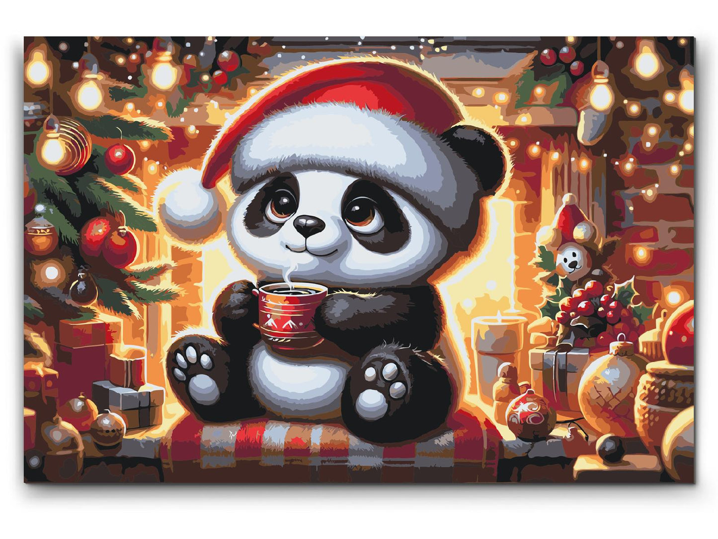Paint by number - Julepanda og en kop kaffe