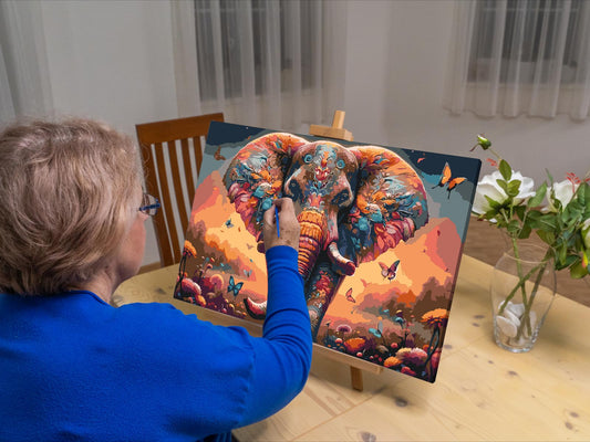 Paint by number - Farverige elefanter og sommerfugle