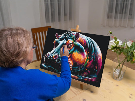 Paint by number - Farverig flodhest