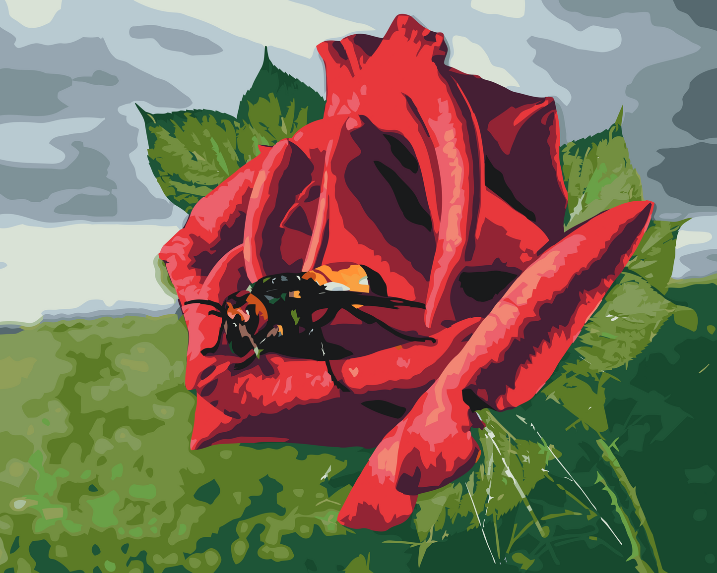 Paint by number - Bien på rosen