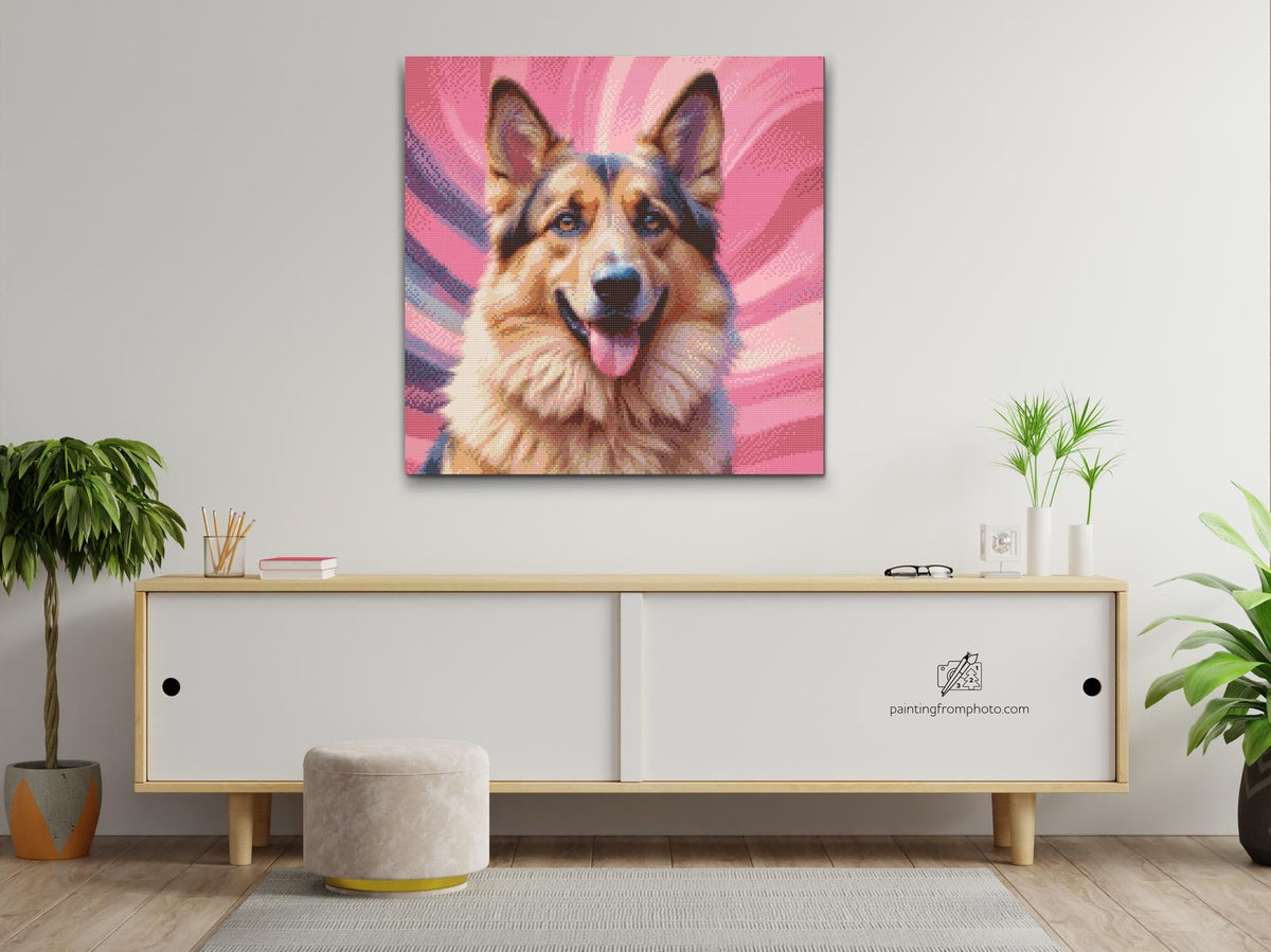 Diamond Paint - Schæferhund i nuancer af pink