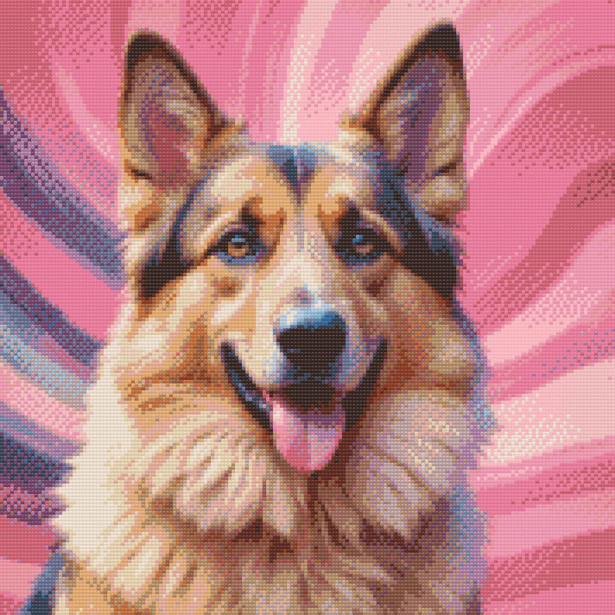 Diamond Paint - Schæferhund i nuancer af pink