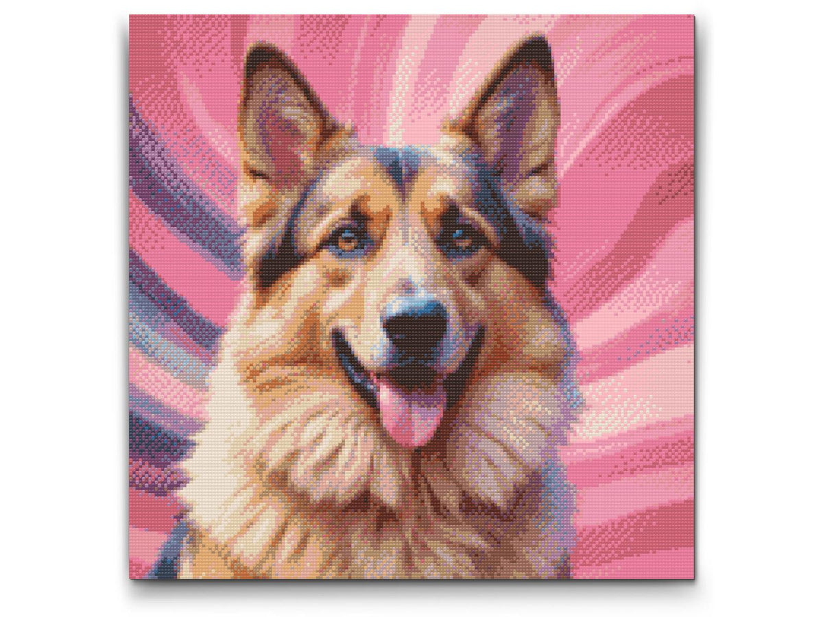 Diamond Paint - Schæferhund i nuancer af pink