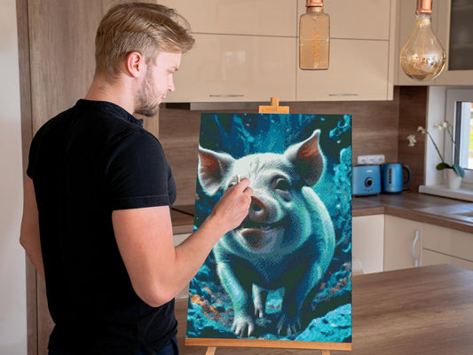 Diamond Paint - Pattegrise i nuancer af mørk turkis