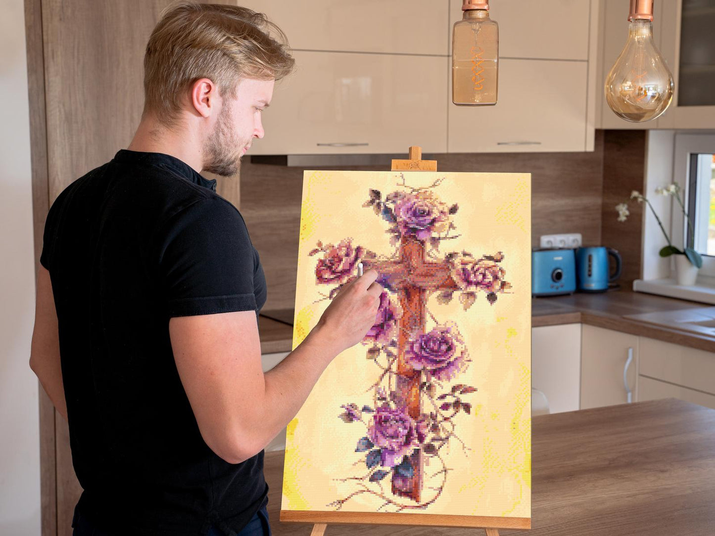 Diamond Paint - Kors med blomster