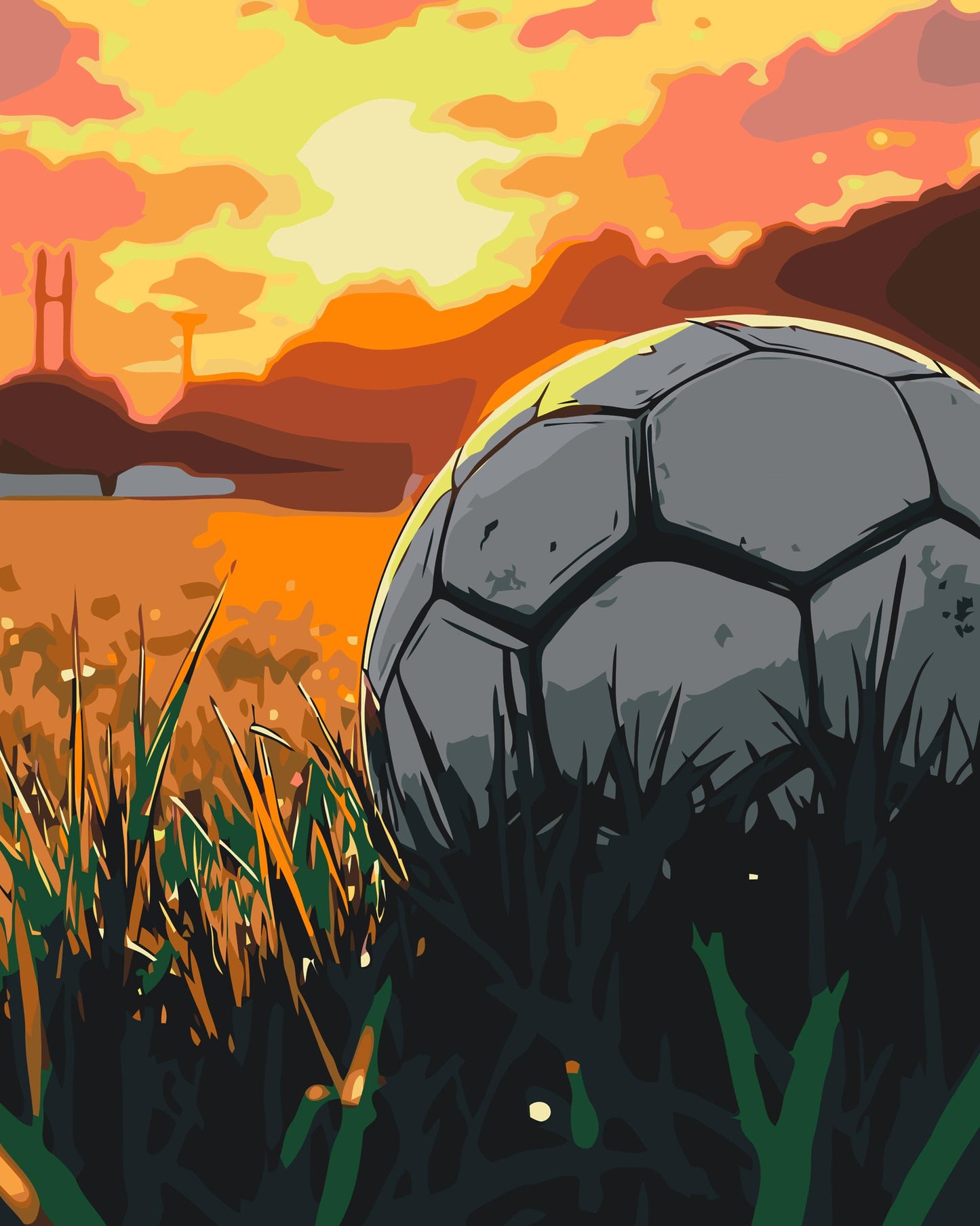 Paint by number - Fodbold ved solnedgang