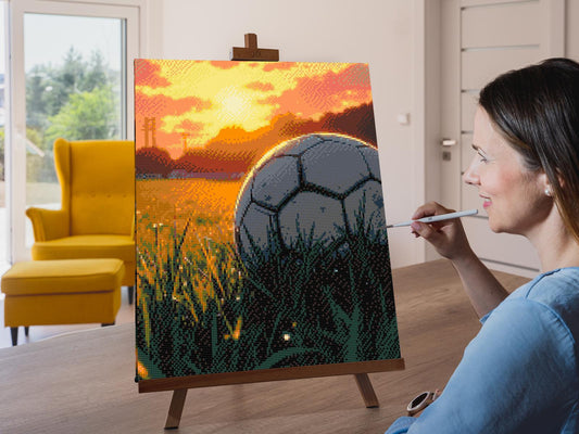 Diamond Paint - Fodbold ved solnedgang
