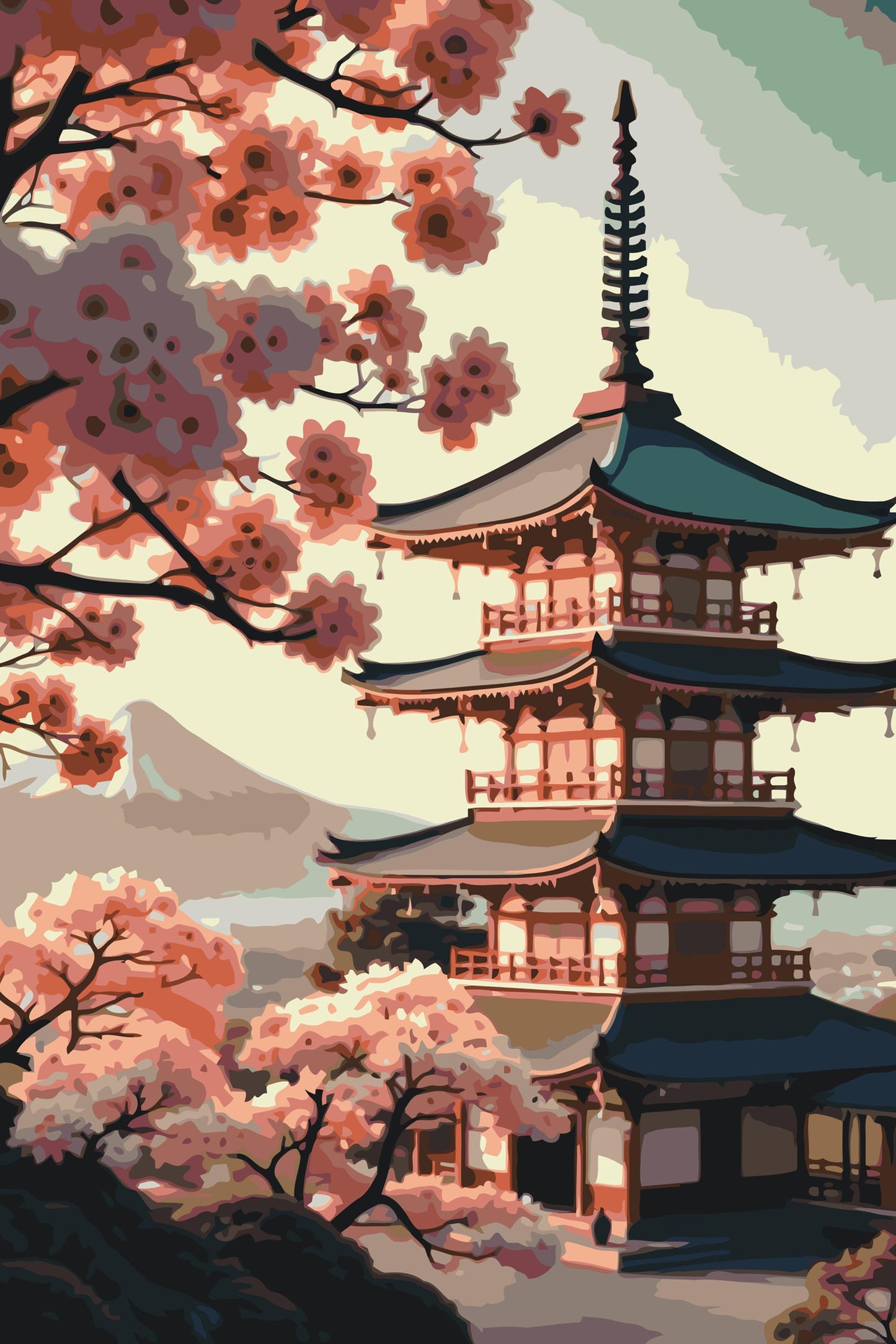 Paint by number - Pagode med sakura