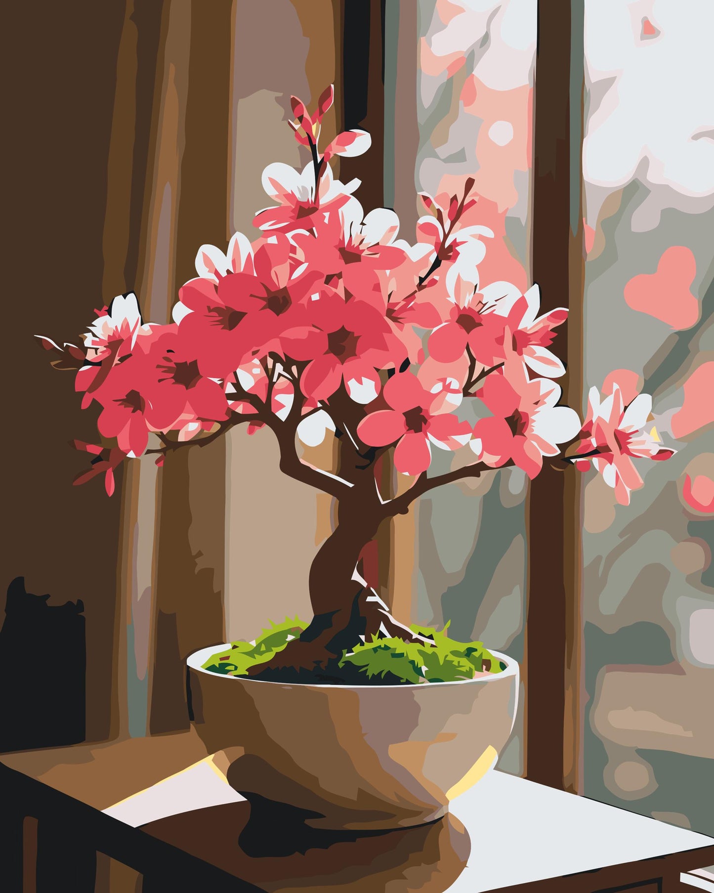 Paint by number - Sakura bonsai ved vinduet