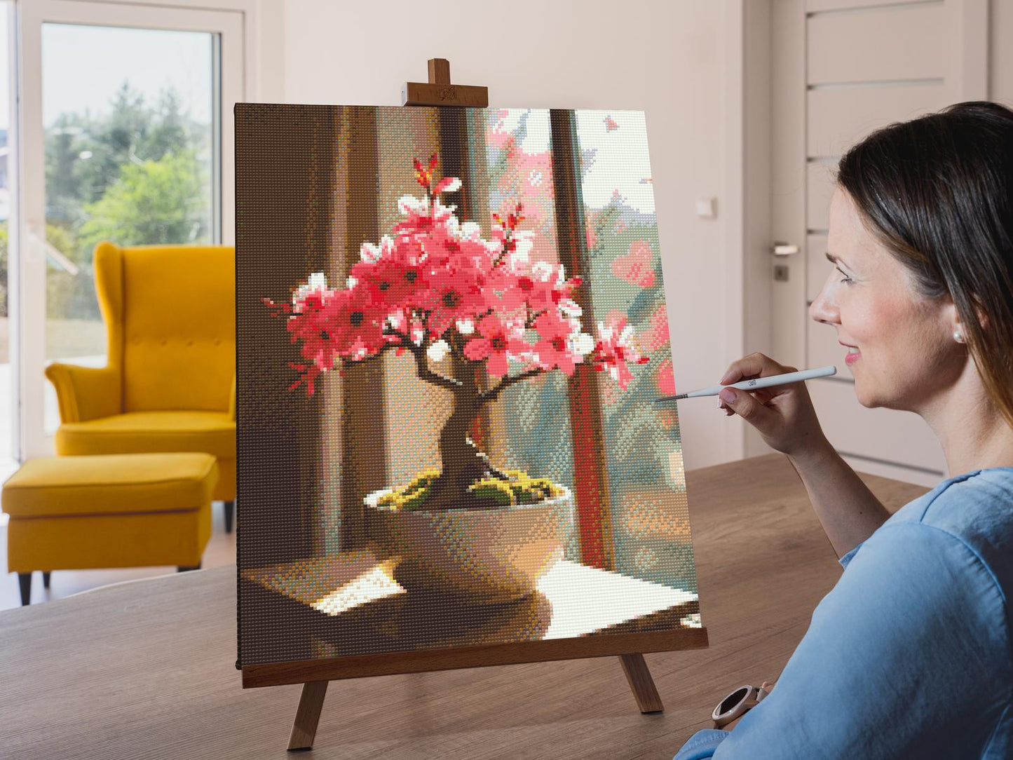 Diamond Paint - Sakura bonsai ved vinduet