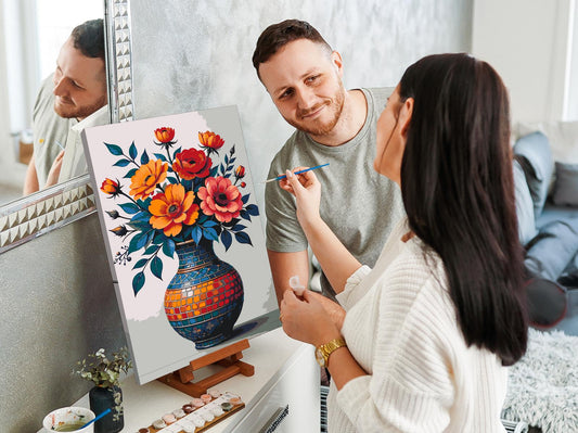 Paint by number - Farverig buket i en mosaikvase