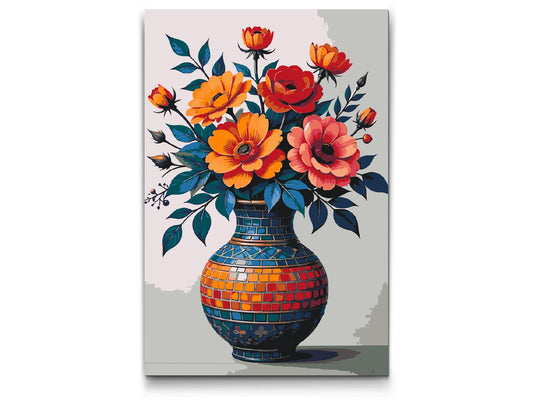 Paint by number - Farverig buket i en mosaikvase