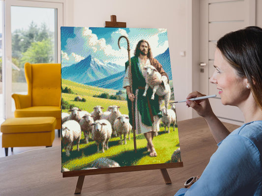 Diamond Paint - Jesus med får på græsmarken