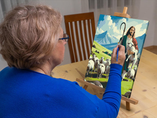 Paint by number - Jesus med får på græsmarken