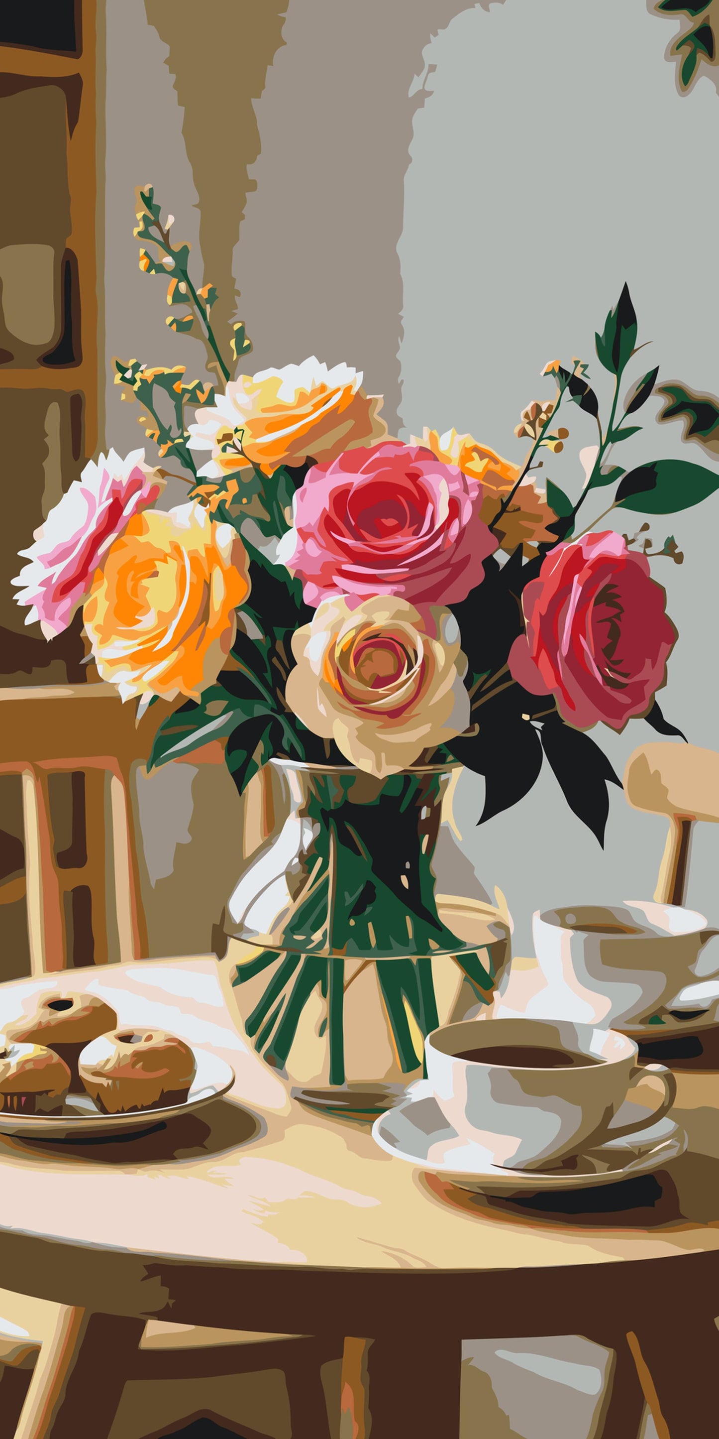 Paint by number - Roser i et køkkenstilleben