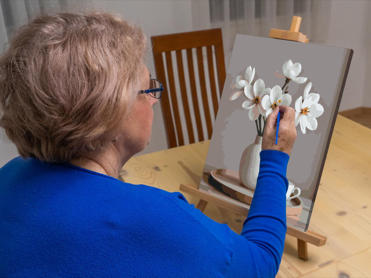 Paint by number - Forårshvide blomster i en vase