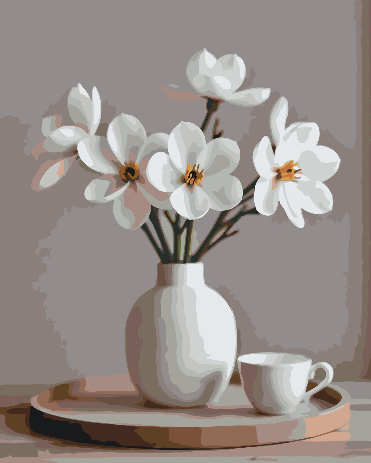 Paint by number - Forårshvide blomster i en vase