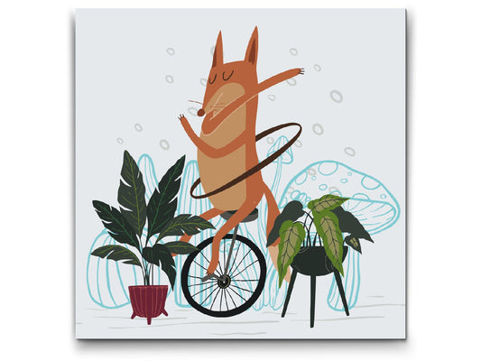 Paint by number - Illustration - Ræv på en ethjulet cykel