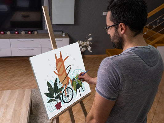 Paint by number - Illustration - Ræv på en ethjulet cykel