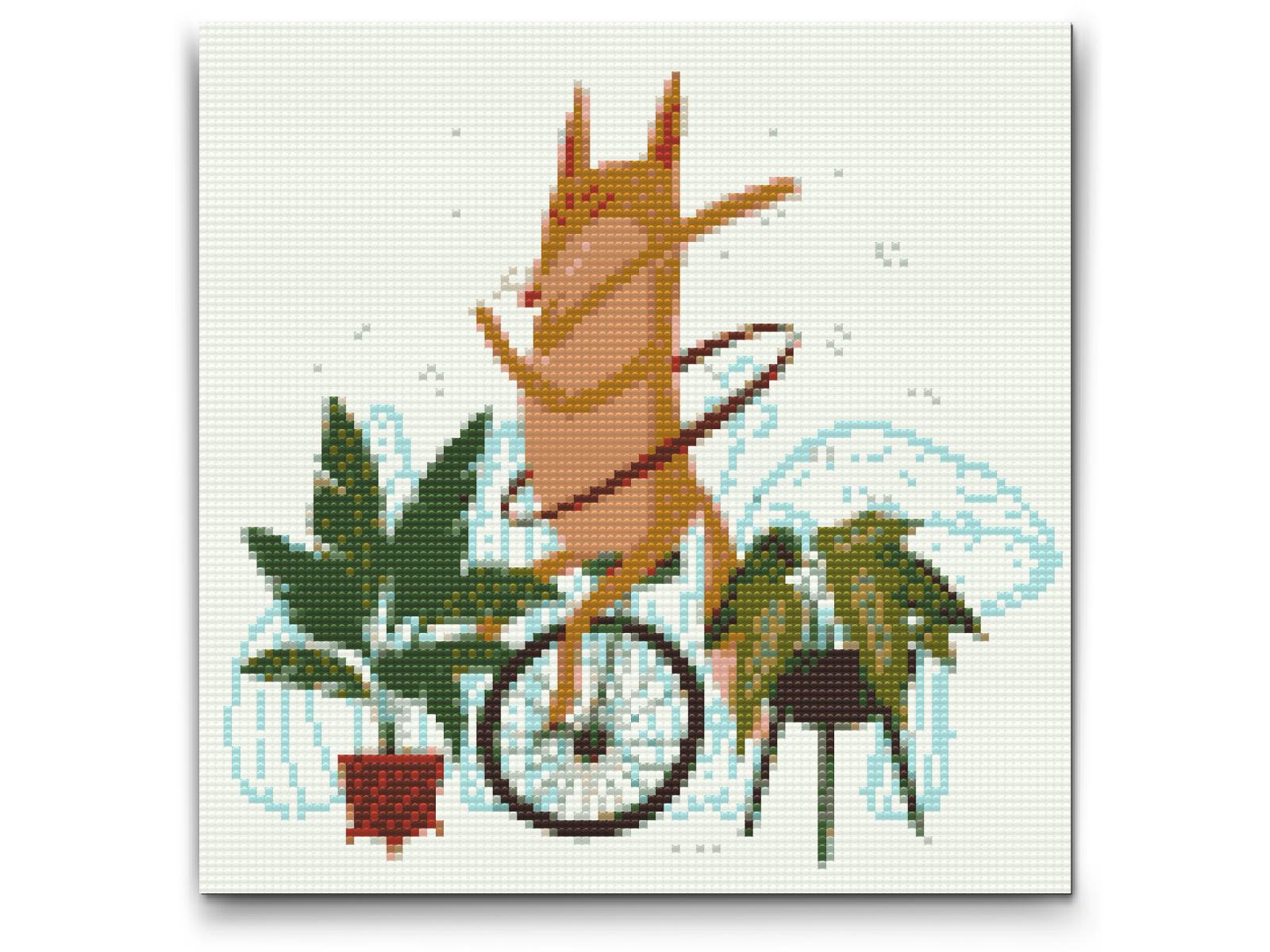 Diamond Paint - Illustration - Ræv på en ethjulet cykel