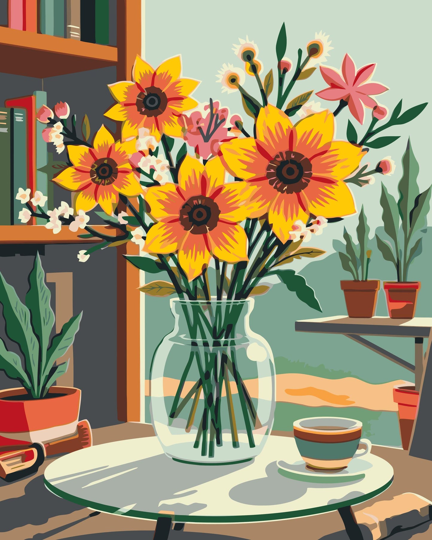 Paint by number - Illustration af en blomst i en vase