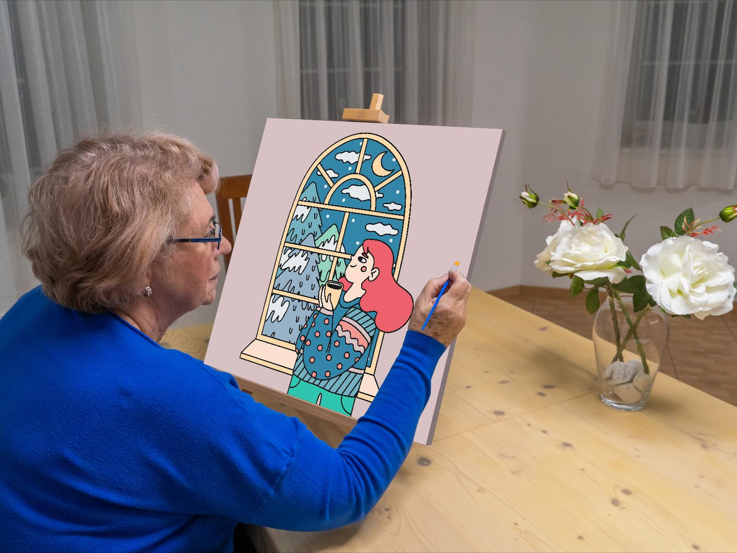 Paint by number - Illustration - Te ved vinduet