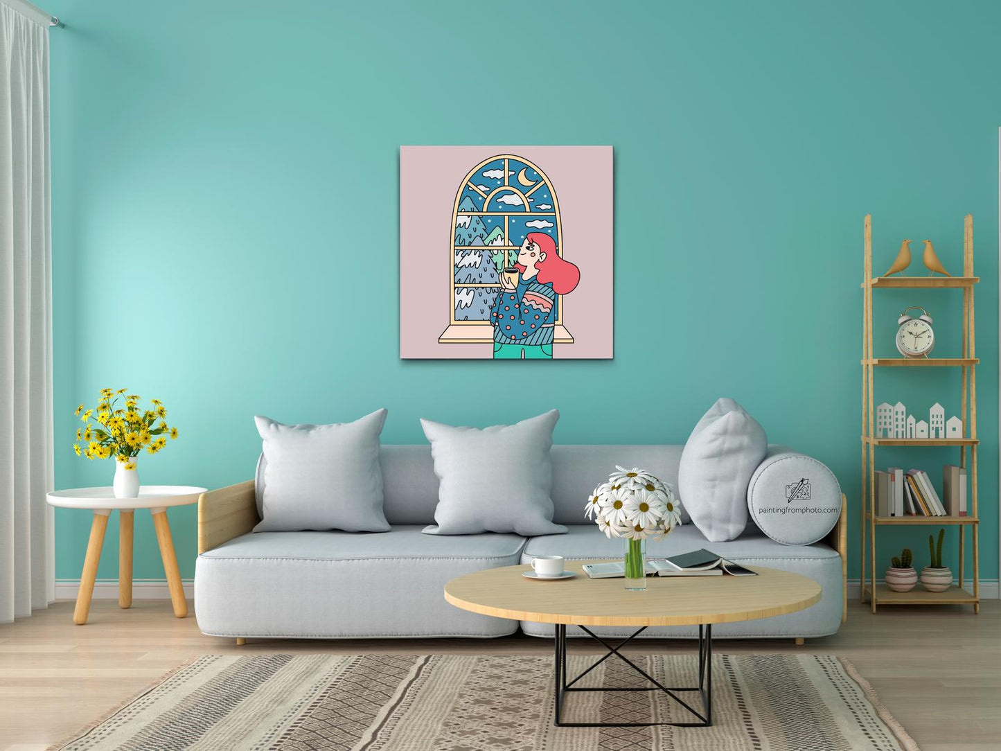 Paint by number - Illustration - Te ved vinduet