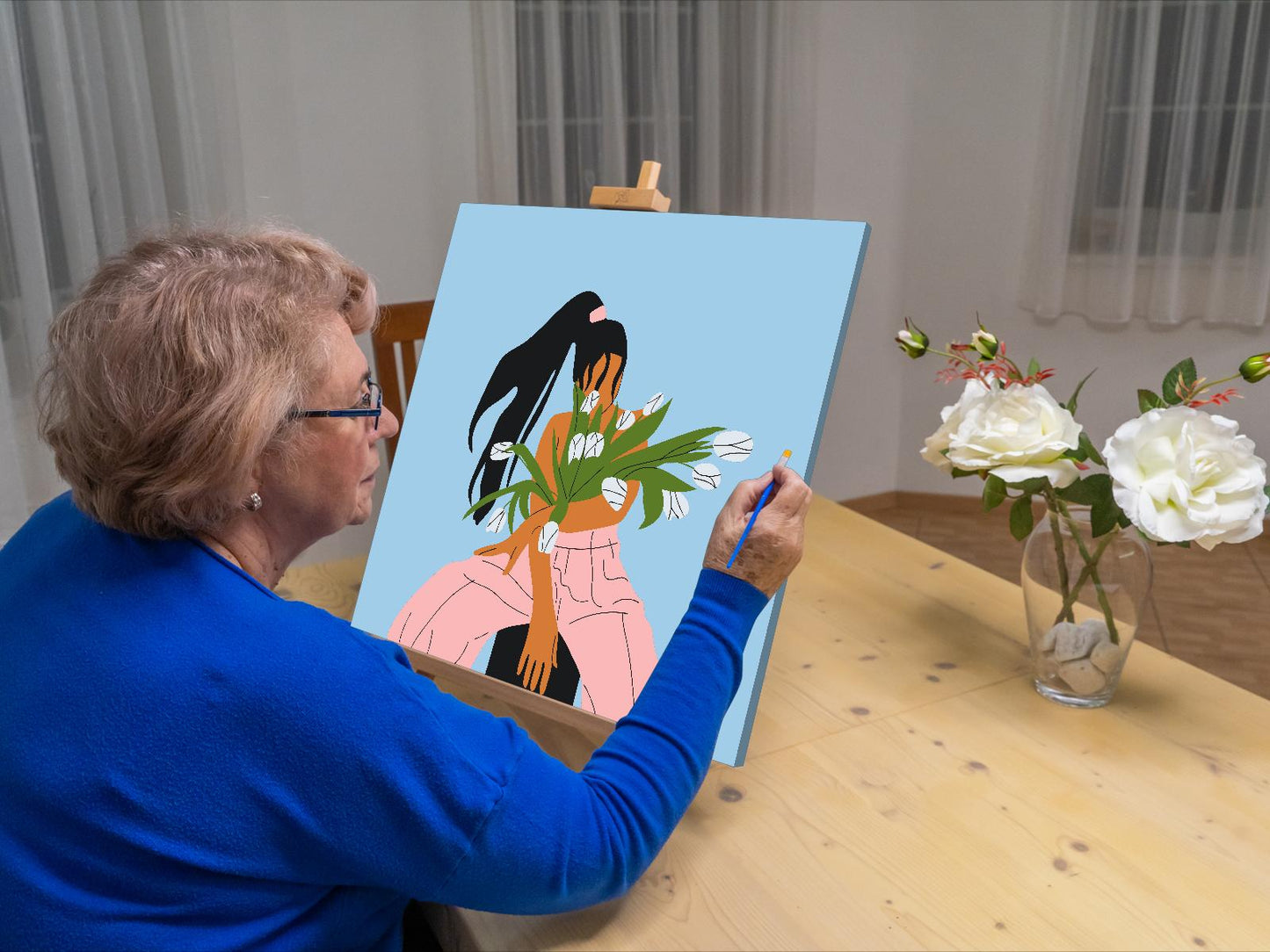 Paint by number - Illustration - Kvinde med tulipaner