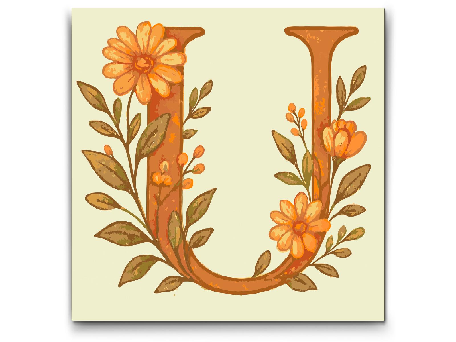 Paint by number - Bogstav U - Blomstermønster
